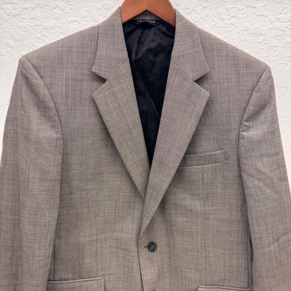 Jos A Bank Signature Collection Mens 40R Grey Wool Houndstooth Blazer
